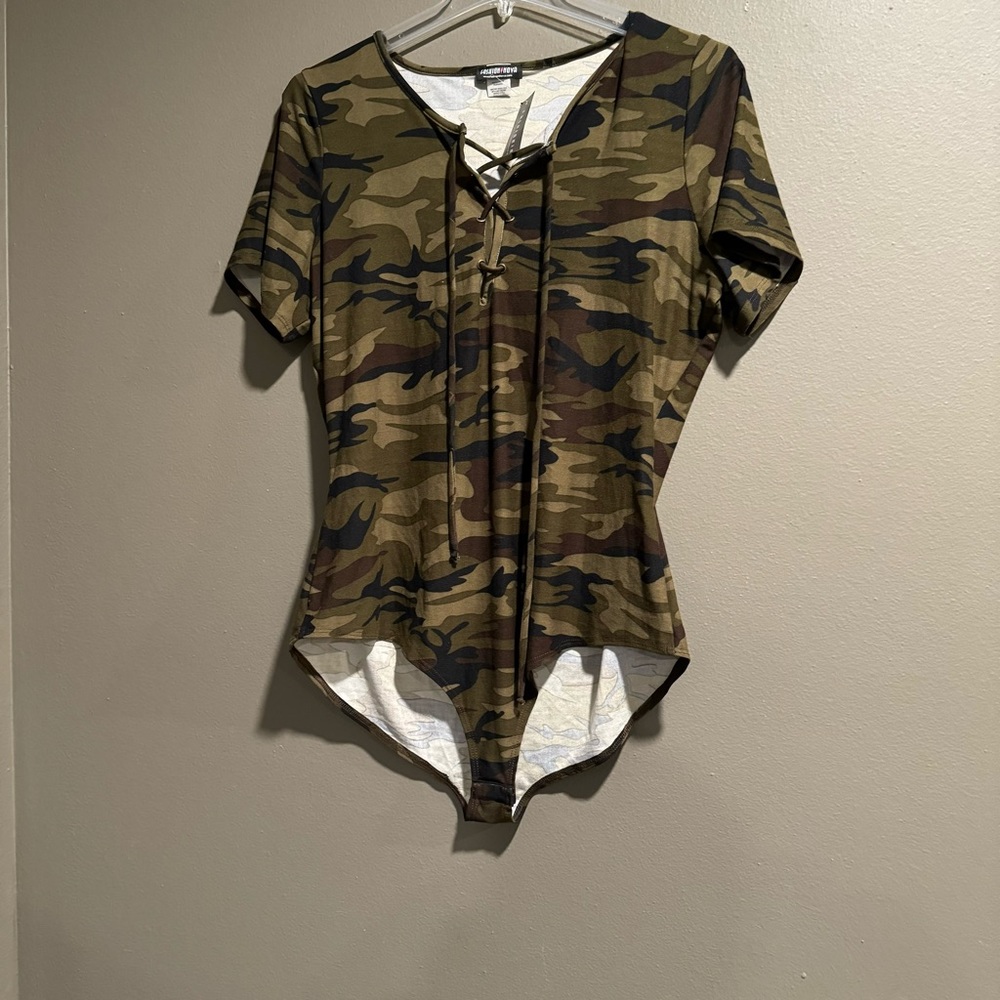 Fashion Nova Inevitable Camp Lace Up Body Suit 1X